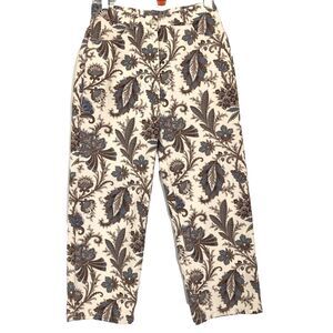 Petite Sophisticate Cropped Pants Women’s Size 10 White Floral Capris Canvas